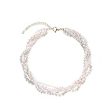 Layered Pearl Necklace Simulated Pearl Chokers for Women Multi-Strand Pearl Statement Bridal Choker Necklace for Wedding Party (GOLD)