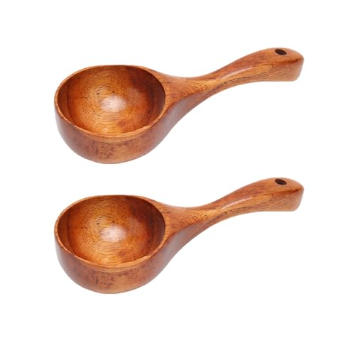 2PCS Wooden Soup Ladle, Long Handle Ladle Utensils for Soup Wood Porridge Spoon for Cooking Handmade Kitchen Cooking Utensil