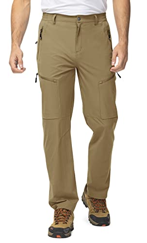 Tbmpoy Men's Lightweight Hiking Fishing Pants 5 Zip Pockets Stretch Athletic Cargo Pant Outdoor Work Camping Travel Khaki 38 #TOP2