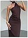 SOLY HUX Women's Sleeveless Bodycon Dress One Shoulder Backless Ruched Cocktail Party Evening Long Dresses Plain Chocolate Brown Small