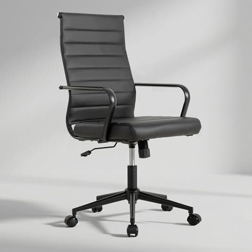 Okeysen Leather Office Desk Chair, Conference Room Chairs Executive Chair Ribbed, Ergonomic Height Adjustable Swivel Rolling Chair for Home Office.