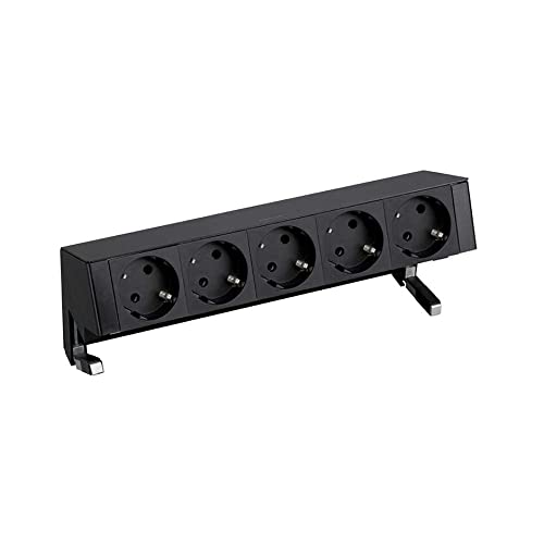 Kit Simon 400 complet avec bloc de 5 prises schuko noir pour bureau