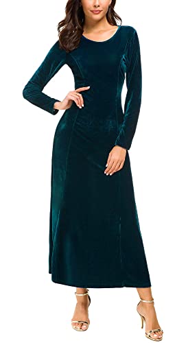 Image of Urban CoCo Women's Elegant Velvet Midi Dress Scoop Neck Long Sleeve Ruched