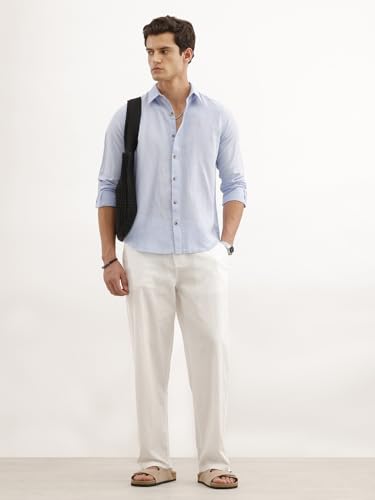 Image of WROGN Men's Linen Blend Trousers | Solid Design | Loose Fit