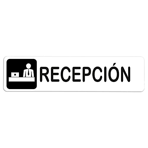 Becral® - Señal adhesiva de PVC RECEPCION | Placa puerta PVC BLANCO | Señal informativa | Cartel Puerta 200X50mm