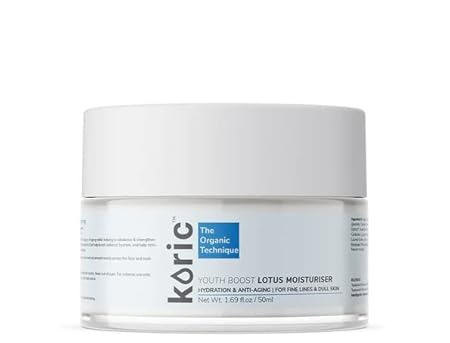 Koric Youth Boost Lotus Moisturiser for first signs of Aging | Lightweight & Luxurious Daily Use Antioxidant Face Cream | Radiant, Youthful, Plump Skin |USDA Certified Organic | Vegan | 3.38 fl.oz/ 100 ml
