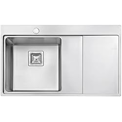 Fregadero Escurridor Derecha JASSFERRY Fregadero de cocina un seno, de Acero Inoxidable, escurridor a mano derecha, con colador de residuos