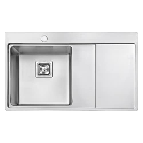 JASSFERRY Évier de cuisine Cuve simple, Acier Inoxydable, Égouttoir à main droite, avec crépine