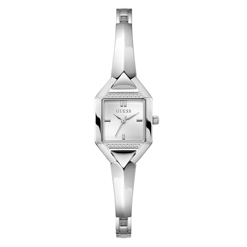 Guess Reloj para Mujer de 21,5 mm, Correa de Acero Inoxidable en Tono Plateado, Esfera Blanca, Caja Plateada