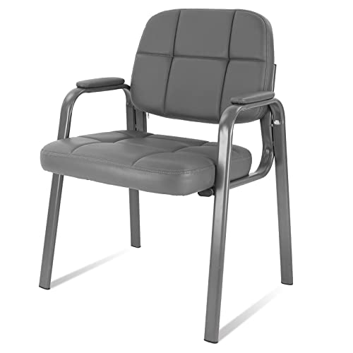 Image of CLATINA Classic Reception Chair with Padded Armrests and Sturdy Steel Frame, Ergonomic Guest Chair for Office Conference Waiting Meeting Room, Grey (1 Pack)