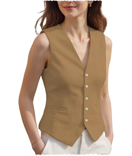 Ceehuteey Women's Linen Waistcoat V-Neck Elegant Suit Vests Outfits Top