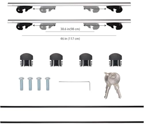 Image of Amazon Basics Cross Rail Roof Rack, 52 inches, Fits up to 46 inch Spans between Raised Side Rails with Gap, Pack of 2, Black /Silver