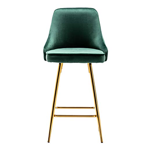 Set de 2 butacos tapizados para barra, respaldo alto, asiento de terciopelo verde y estructura dorada, altura 25 pulgadas, estilo moderno miniatura 4