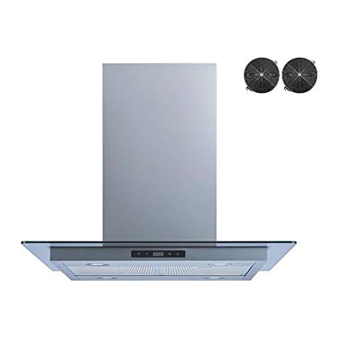 Winflo 36 In. Convertible Stainless Steel Glass Island Range Hood with Mesh Filters, 2 pcs Charcoal Filters and Touch Sensor Control Cover