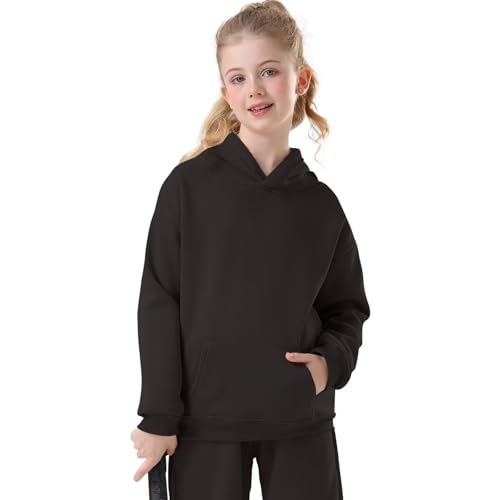 QTWW INC Youth Hoodies Sweatshirt,Boys Girls Hooded,Hoodies for Teen Girls Fashion Fleece Pullover Tops Kids Clothes Black
