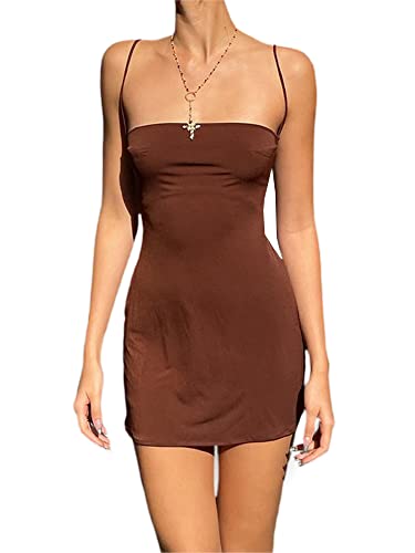 Image of Women's V Neck Adjustable Spaghetti Straps Sleeveless Sexy Backless Dress Y2k Lace Dresses Party Clubwear