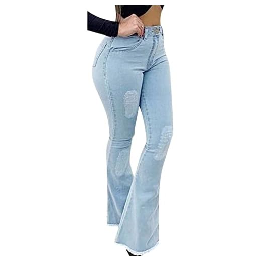 Bootcut jeansbyxor dam utsvängda byxor jeans byxor raka ben tjocka sömmar damjeans rakt snitt skinny hög midja utsvängda jeans utsvängda byxor (ljusblå blå, M)