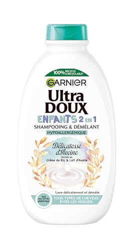 Garnier Ultra Doux - Délicatesse d'Avoine - Shampooing & Démêlant 2-en-1 pour Enfants - Cheveux & Cuir Chevelu Délicats - Au Lait d'Avoine Bio et à la Crème de Riz - Hypoallergénique - 400 ml