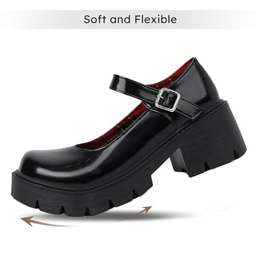 Caradise Womens Chunky Mary Jane Platform Shoes Patent Leather Uniform Dress Shoes4