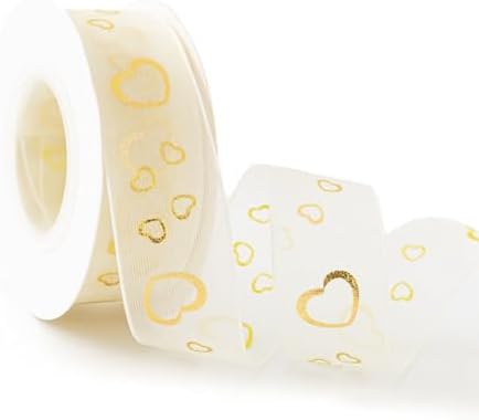 40 Yards 1 Inch Gold Heart Sheer Ribbon Snow Yarn Ribbon Transparent Mesh Chiffon Ribbons Bulk with Spool for Sewing Making Crafts Gift Wrapping Birthday Mothers Day Valentines Day Supply image 5
