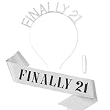 Semato 21st Birthday Sash & Rhinestone “FINALLY 21” Birthday Headband Kit- 21st Birthday Decorations Birthday Gifts for Her Happy 21st Birthday Decorations (silver)