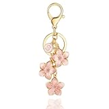 XGALBLA Big Flower Keychain, Enameled Cute Pink Flower Initial Letter S Keychain for Women, Bag Charms for Handbags Purse Accessories(Pink S)
