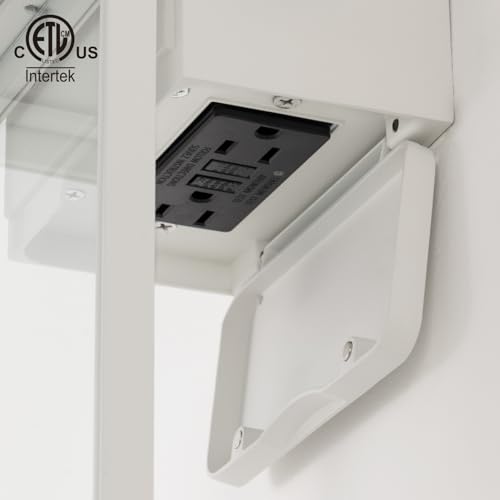 Image of mirrea 18 inch Classic Outdoor Wall Sconce with Built-in GFCI Outlet 1 Light in Matte White Rectangular Metal Frame and Clear Glass Shade Waterproof Porch Light Patio Light