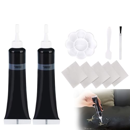 Yalemie Advanced Leather Repair Gel Vinyl Repair Kit for Car Seat Couch & Furniture Repair Tears Scratches and Holes in Genuine Leather Synthetic Leather and Bonded Leather (2PCS Black)