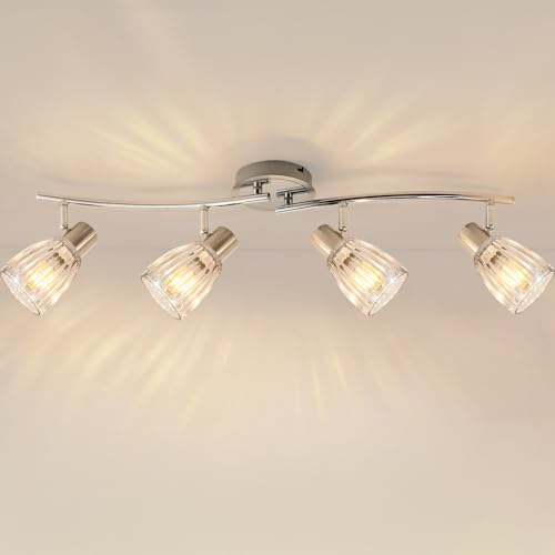 HiBay 4-Light Track Lighting Modern, Adjustable Ceiling Light Fixture w/Glass Shades, Metal Chrome Spotlight Indoor for Bathroom, Kitchen, Living Room, E12 Base, No Bulbs