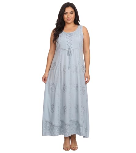 Image of Sakkas Stella Long Tank Top Adjustable Caftan Corset Dress with Embroidery