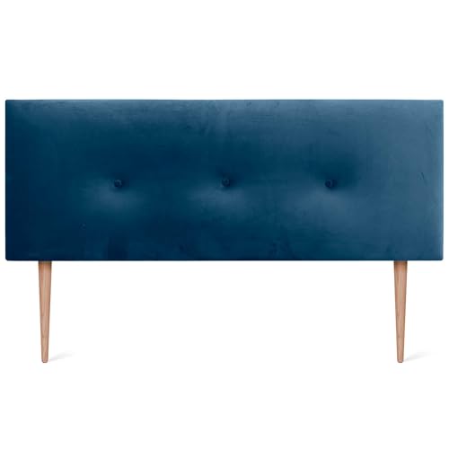 DHOME Cabecero de Terciopelo Liso con Botones y Patas Alta Gama Moderno Cabezal Tapizado Cama Lujo Dormitorio Acolchado (Azul, 135cm)