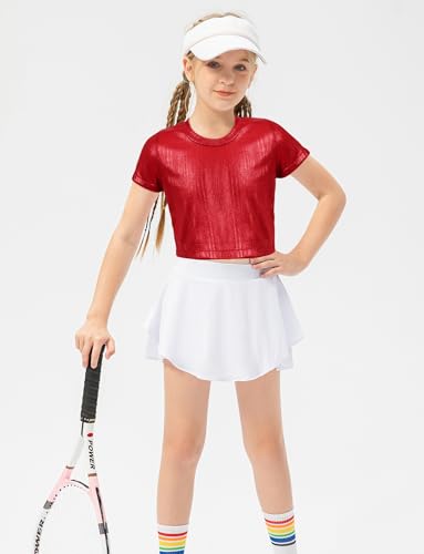 Happy Cherry Shiny Metallic Crop Top for Toddler Girls Trendy Short Sleeve Casual T Shirt3