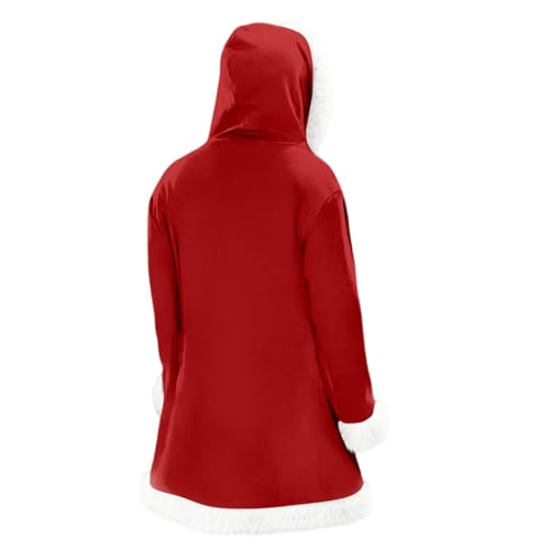 Weihnachtsmann Kostüm Herren, Weihnachtskostüm Herren Hoodie Fleece Lustig Oversize Weihnachtsjacke Cardigan Festliches Party Mantel Jacket Kapuzenmantel (001-Red, S)