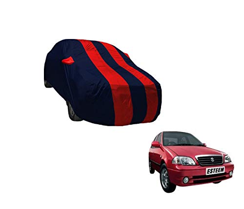 Image of Auto Hub Car Cover Compatible with Maruti Esteem with Weather Proof, Mirror Pocket, Triple Stitched, Esteem Car Cover- Navy-Red