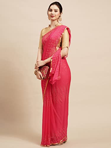 Image of AKHILAM Women's Knit Chiffon Woven Border Saree With unstitched Blouse Piece (DOLY32 Parent)
