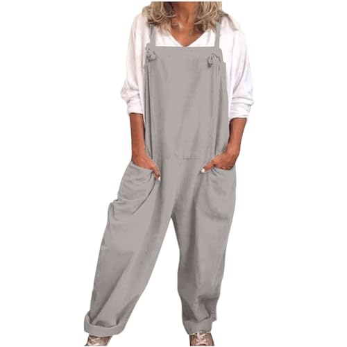 Peto para mujer de pierna ancha, mono con bolsillos grandes, sin mangas, sin mangas, pelele de piernas anchas, pantalones de verano holgados, pantalones de trabajo informales, holgados, pantalones
