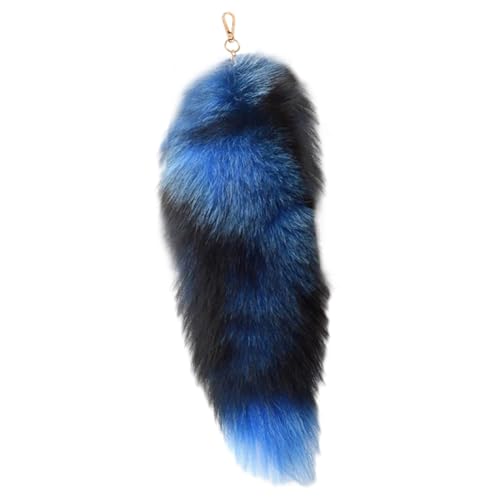 Image of 15.75 Inch Long Fluffy Faux Fur Tail Keychain, Fake Animal Tails for Handbags Backpacks Charm Tassel Ornaments (Blue-Black)
