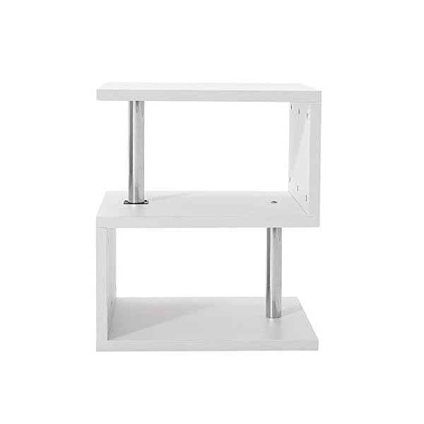 Multifunction S Shape Coffee End Table, 2 Tier Storage Modern Design Side Table storage Shelves with LED Lights for Display White - Image 7