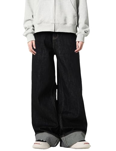 Y2k Mens Baggy Jeans Hip Hop Pants Loose Fit Skater Jeans Skateboard Denim Pants Black Jeans Streetwear