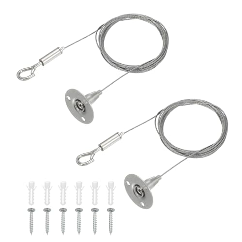Image of MECCANIXITY 300 x 1.5mm Adjustable Hanging Wires Kit, Heavy Duty Stainless Steel Wire Rope with Single Hooks for Picture Photo Light LED Screen Curtain Billboards DIY Mounting Clamp Pack of 2