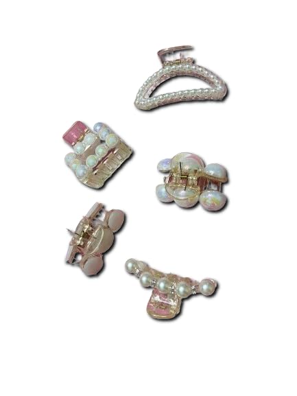 Maya Store Pearl Hair Clutchers for Girls and Women (White, Set of 5 Pcs)