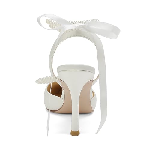 Pearl Heels Wedding Shoes for Bride Bow Wedding Heels Bridal Shoes 5