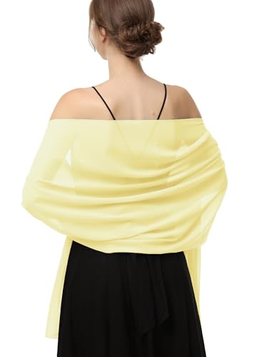 Baoqiya Women's Shawls and Wraps for Evening Dress Chiffon Shawl Soft Elegant Silky Pashmina Wedding Bridal Scarf(Yellow, 79"Ã—29")