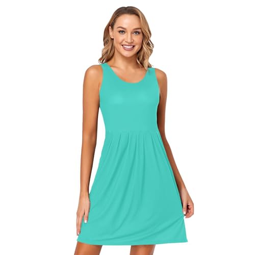 turquoise casual dress Summer Dresses for Women Swing Tank Beach Swimsuit Cover Up with Pockets S at Amazon Women's Clothing store Taille:XS city walks and vacations Light Blue Suit with RD-11.18.24