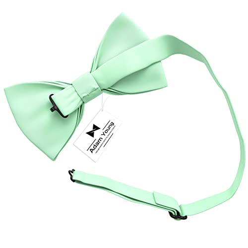 Adam Young Boy's Green Mint Bow Tie Pre-Tied Style Formal Satin Classic Bowtie for Tuxedo Faux Silk (Medium, Mint)3
