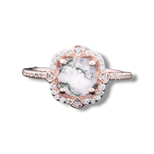 Vintage Moss Agate Engagement Ring/Diamond Halo Briedsmaid Jewelry/Promise Ring for Women/Prong Set Personalized Ring/Birthday Gift for Love BY SHREENATJEWELRY