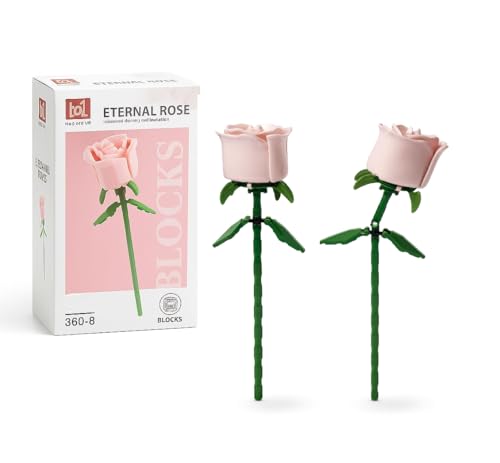 Rosas Eternas de Bloques de Construcción Pack 2, Flores Rosas para Montar, Rosa Eterna, Kit Manualidades Adultos, Regalo Mujer, San Valentín, Aniversario, Compatible con Flores Lego Flowers Botanicals