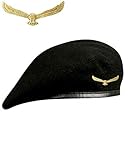 SILAK Traditionelle Armee-Stil Kappe mit Metall Adler Abzeichen - Che Guevara inspiriert, Wolle Französisch Barett Hut für Männer und Frauen, Schwarz, Einheitsgr��e