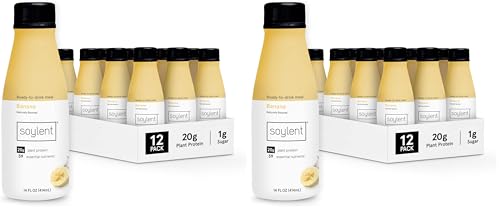Image of Soylent Banana Meal Replacement Shake,Ready-to-Drink Plant Based Protein Drink,Contains 20g Complete Vegan Protein and 1g Sugar,14oz,(Pack of 24)
