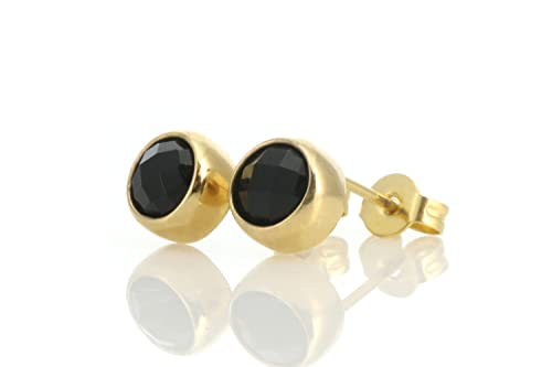 Boucles d'oreilles or 14k onyx noir facetté de l'Inde : puces d'oreilles élégantes